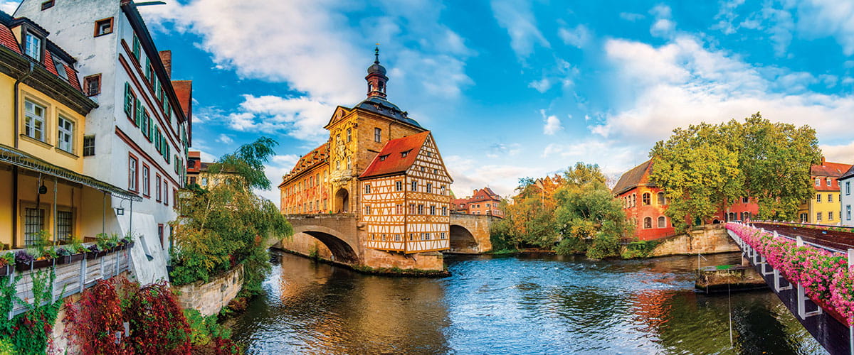 Germany, Bamberg, Amazing panoramic view of historic city center.